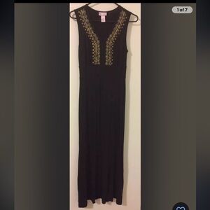 Go Softly Patio Black  Golden Embroidered Dress Sz XS Sleeveless